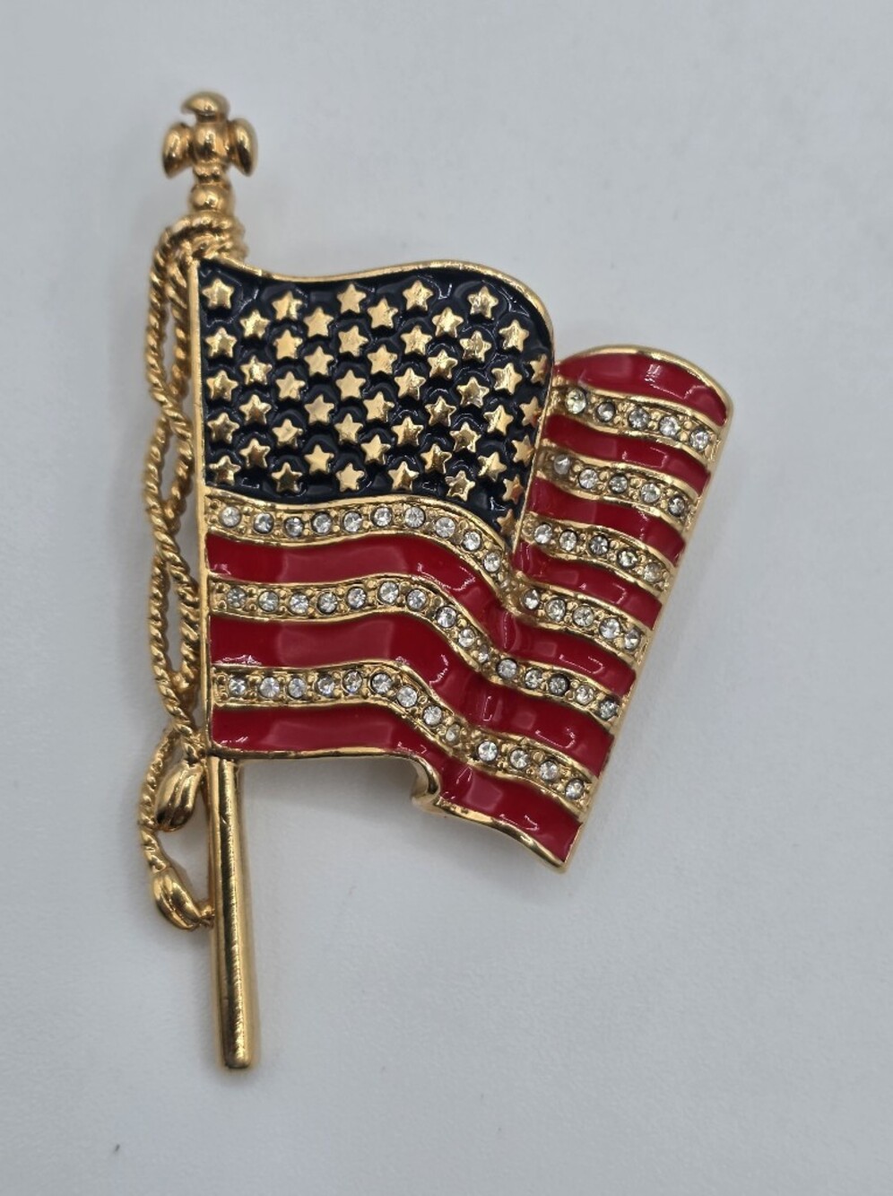 Monet Gold-Tone American Flag United We Stand Remember 9-11-2001 Brooch Enamel